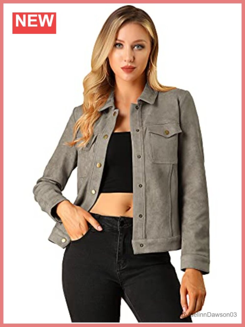 Faux Suede Jacket Snap Button Shacket Loose Fit Collared Long Sleeve